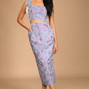 Ellarina Light Blue Metallic Tie-Strap Two-Piece Midi Dress